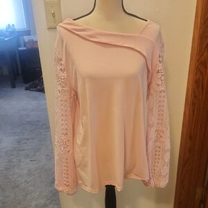 Elegant Pink Lace Sleeve Women's Top